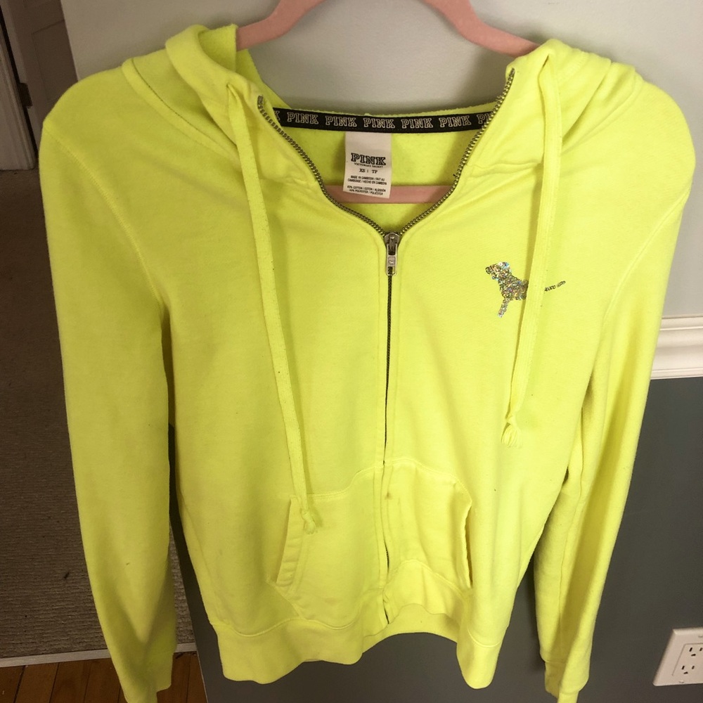 VS pink neon vintage yellow bling zip up hoodie
